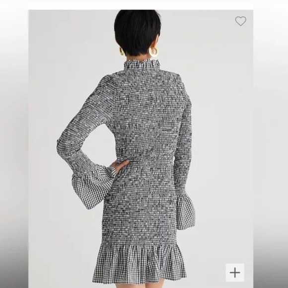 J. Crew Smocked button-up mini dress in gingham plaid Size S black white cotton - Picture 4 of 12